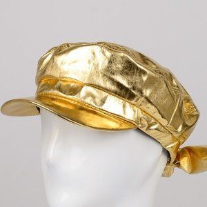 Womens Cap Cabbie Hat Leather Look Gold